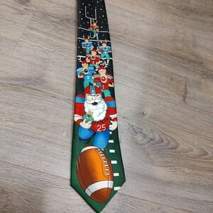 Santa Reindeer Football Christmas Tie 60x3 1/2" Festive‎ Goal Green Black White